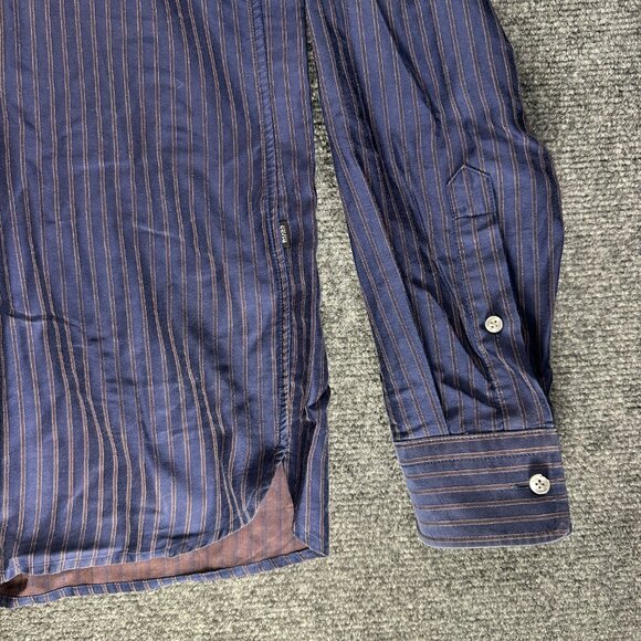 Hugo Boss Shirt Mens Medium Blue Stripe Cotton Button Up Long Sleeve - Picture 2 of 10